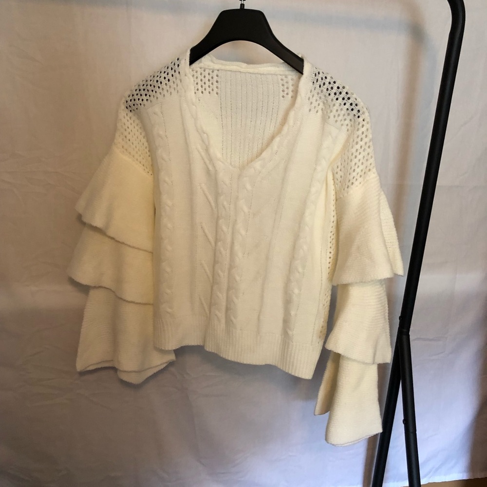 Unbranded Off White Sweater w/ Ruffled Sleeves